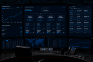 Broker copy trading platform control room showing PAMM allocation tree and signal provider marketplace dashboard